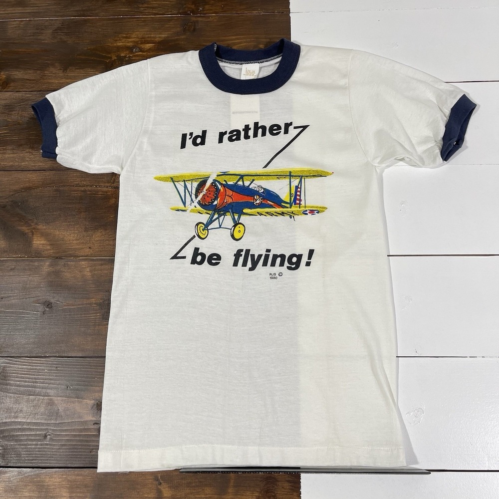 Vintage 80s "I Rather Be Flying" Ringer T-Shirt